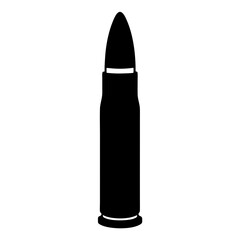 Stylized image of a single black bullet against a white background