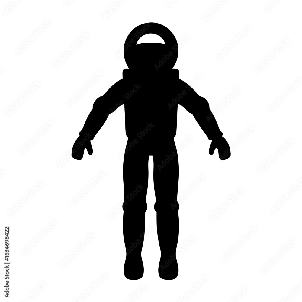 Poster silhouette of an astronaut in spacesuit standing in front of a white backdrop