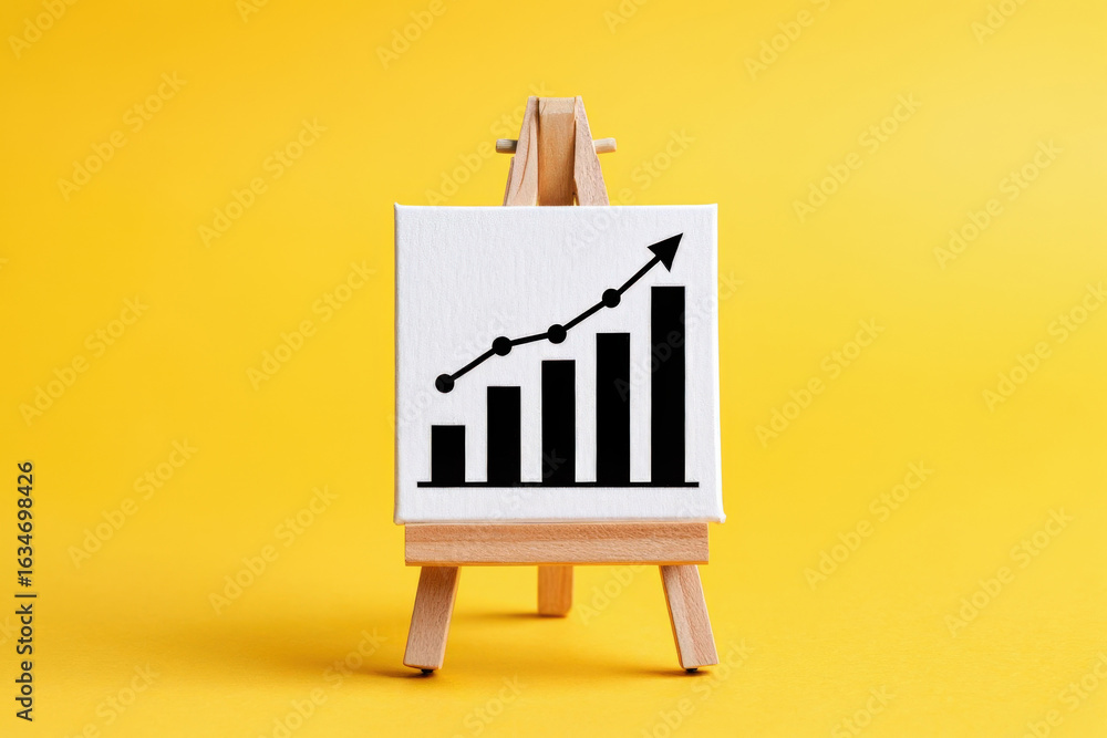 Poster charming miniature easel displaying a hand-drawn bar graph with an upward trend, symbolizing growth 