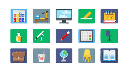 Collection of school and office supplies icons