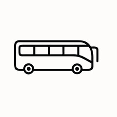 Simple line art icon of a bus on a white background