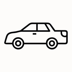 Simple line art icon of a sedan car on white background