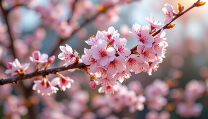 Fototapeta premium Beautiful Cherry Blossom Blooming in Spring with Soft Light and Blurred Background