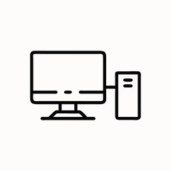 A simple line art icon depicting a desktop computer monitor on white background