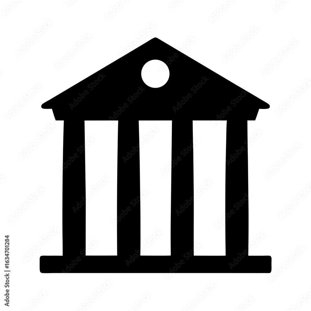 Poster Silhouette of a Classical Building Facade with Columns and Rounded Details