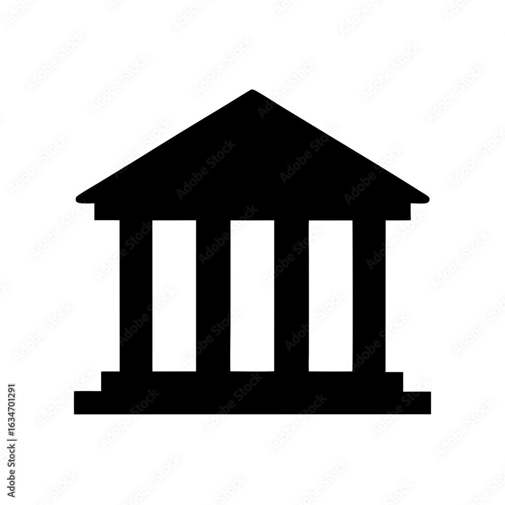 Poster black and white building silhouette with columns and triangular roof shape
