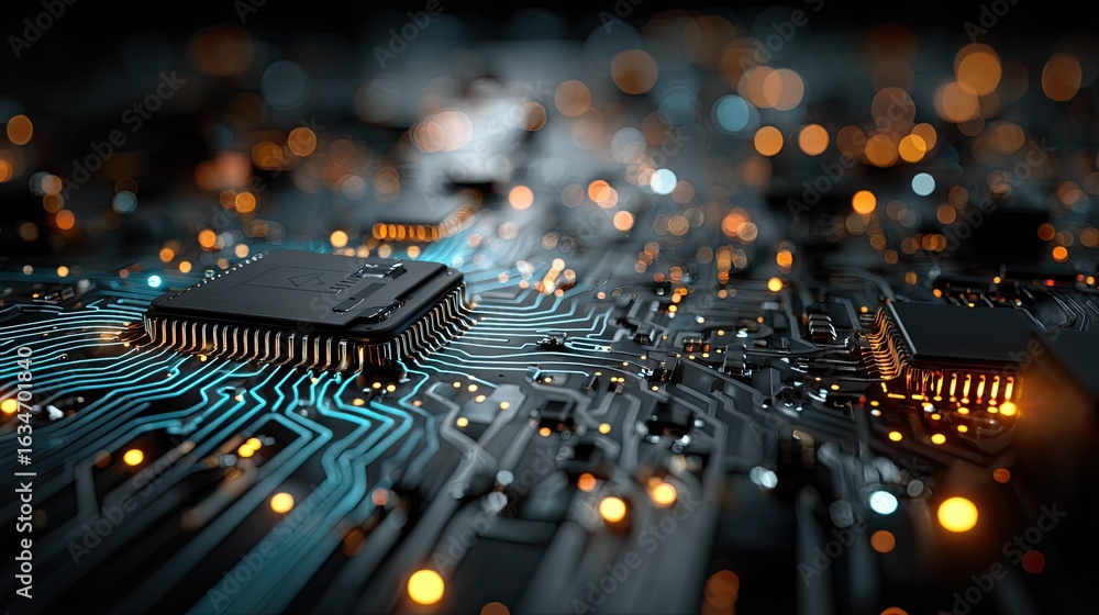 Poster close-up of circuit board with processor