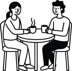 two people sitting at a table with drinks and food