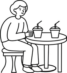 two people sitting at a table with drinks and food