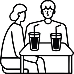 two people sitting at a table with drinks and food