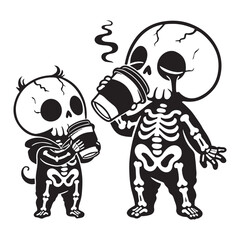 Cute Skeletons Drinking Coffee