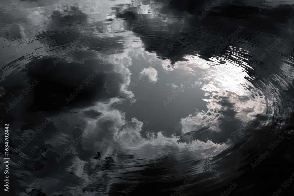 Aufkleber black clouds reflected on water surface create a mesmerizing and dramatic abstract composition showc