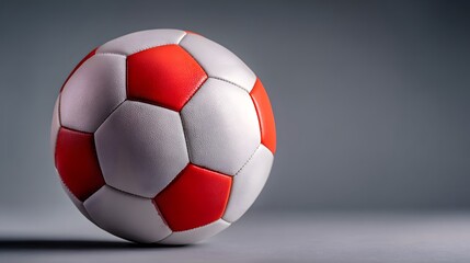 Red and white soccer ball equipment for sport and recreation close up view