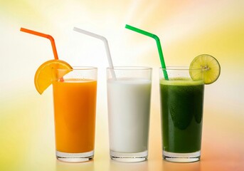 Tricolor Juices Representing Indian Flag Colors for Independence Day
