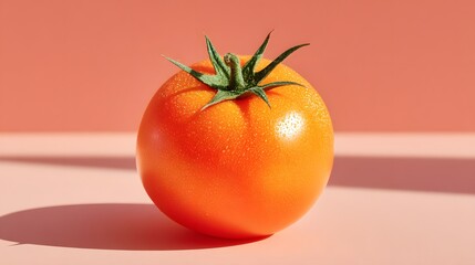 Fresh orange tomato on pink background perfect for healthy eating concepts