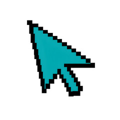 Click into Focus: A digitally rendered teal-colored cursor, its form capturing the essence of digital navigation and interactivity, set against a background that brings the sharp precision.