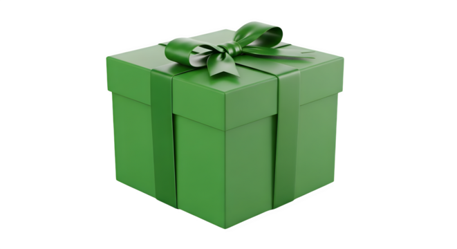 A green gift box with ribbon on a black background .ai generative, transparent background, white background. isolated on white background, png, jpeg, jpg.