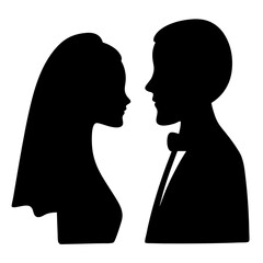 Silhouette of a Bride and Groom Facing Each Other on Their Wedding Day