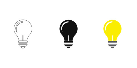 Light bulb variations line art silhouette and color