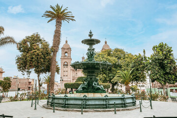Fototapeta premium Ornamental fountain in the plaza of Tacna, Peru