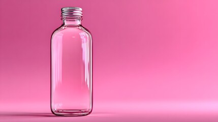 Clear glass bottle mockup on pink background for product presentation design
