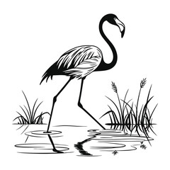 Flamingo in Water Silhouette