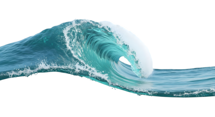 A large turquoise wave curling over the ocean    .ai generative, transparent background, white background. isolated on white background, png, jpeg, jpg.