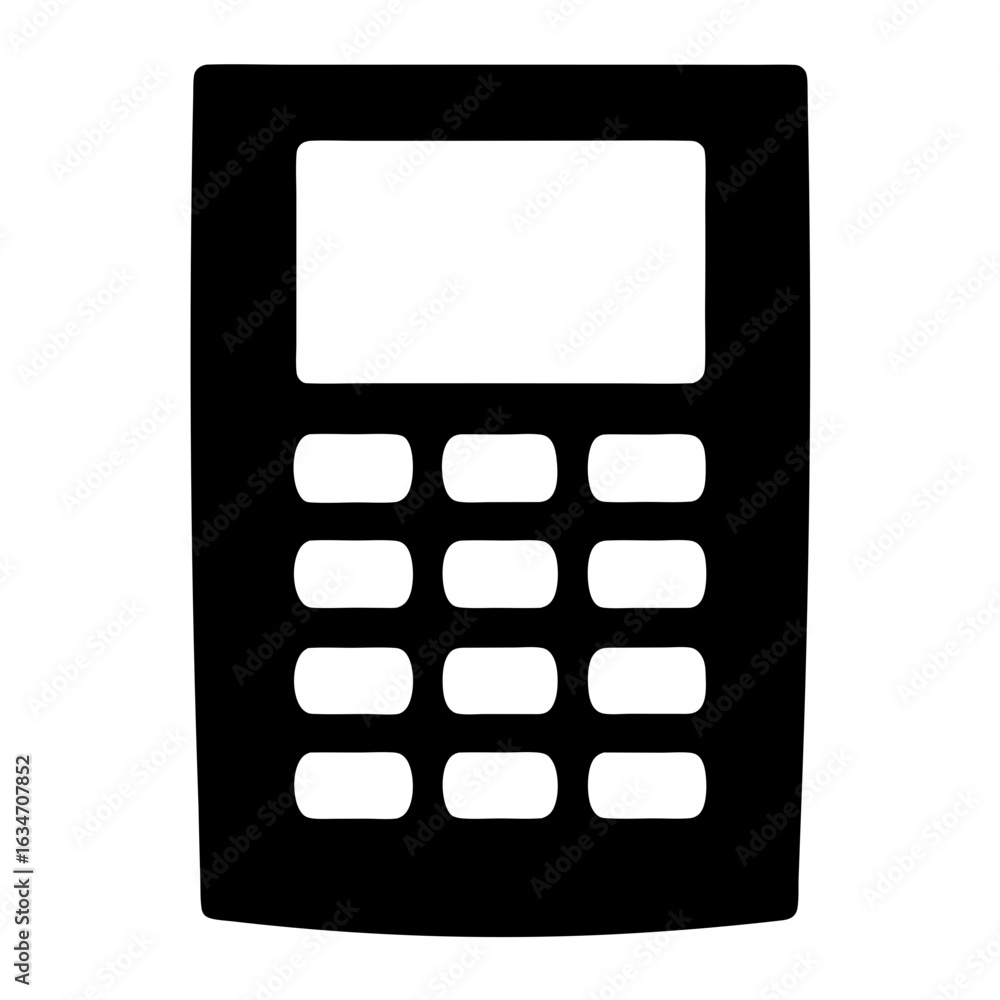 Poster simple black and white calculator icon with rounded keys and screen