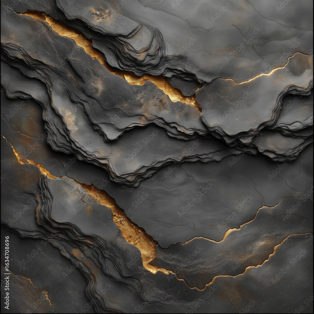 Aufkleber textured black and gold surface with layered patterns and cracks