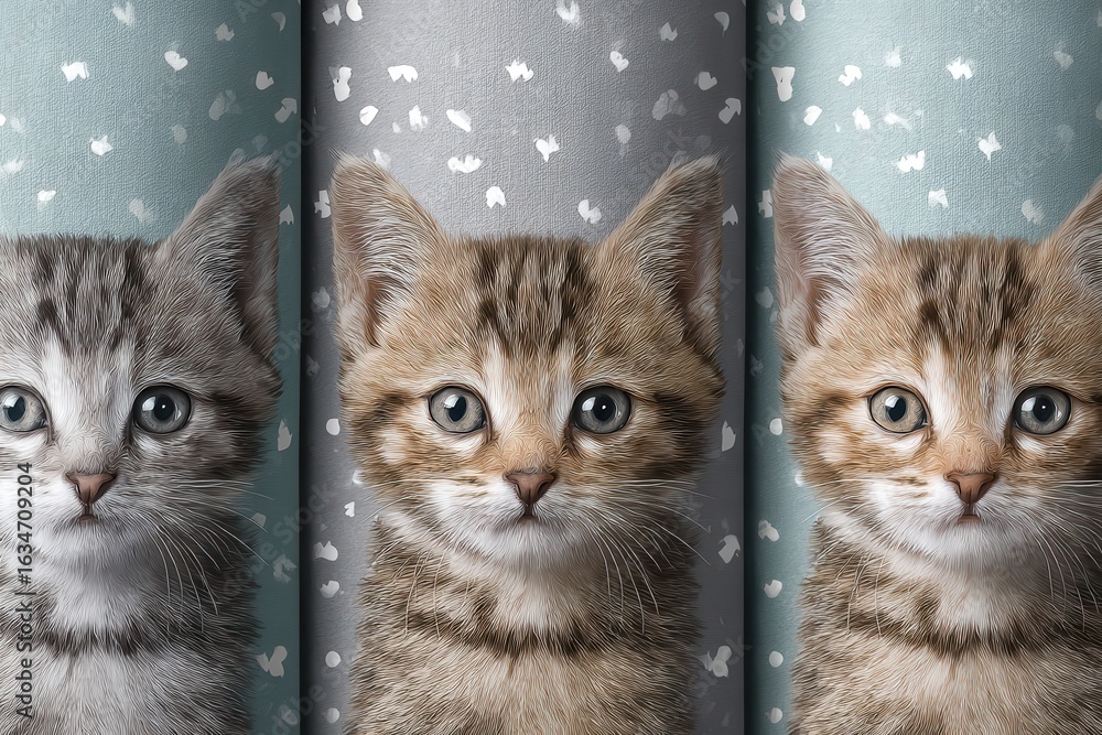 Poster charming cat fabric design featuring adorable kittens on a soft background with playful patterns for