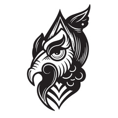 Naklejka premium Detailed black and white owl head illustration depicting wisdom and mystical spirit