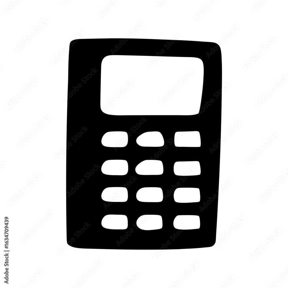 Poster simple black and white vector illustration of a calculator with rounded keys