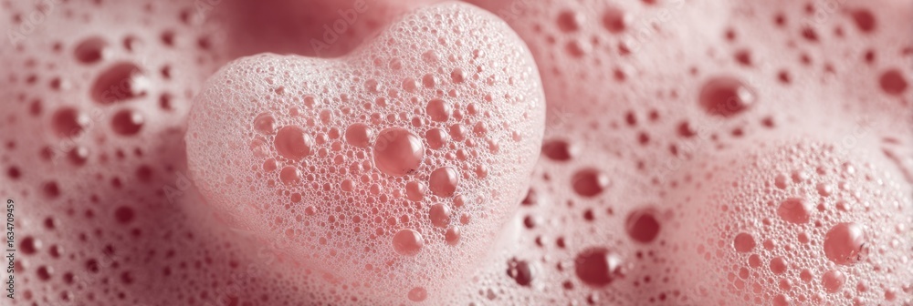 Aufkleber shampoo bubbles create a heart shape on scalp in close-up view with a softly blurred background