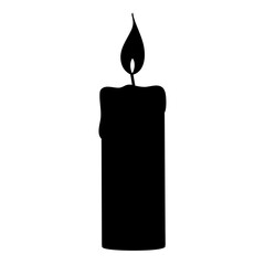 Silhouette of a burning candle with melted wax for festive mood