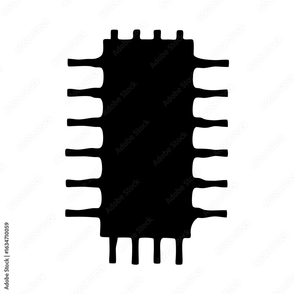 Poster abstract black and white shape with interlocking projections resembling technology