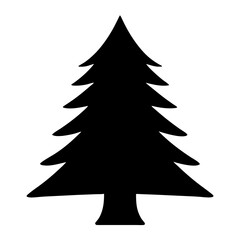 Monochrome silhouette illustration of a classic shaped christmas tree on white background