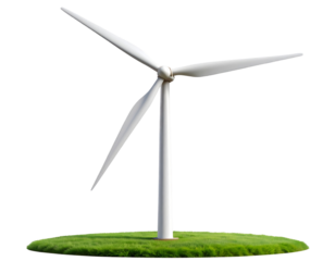 Modern 3D Wind Turbine with Rotating Blades, isolated on a transparent background.jp