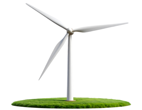 Modern 3D Wind Turbine with Rotating Blades, isolated on a transparent background.jp