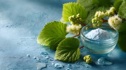 Natural beauty product background with leaves and powder for skincare spa