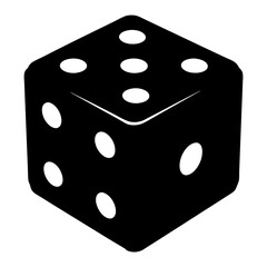 Black and White Classic Six Sided Die Illustration on White Background