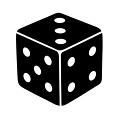 Monochrome illustration of a single standard six sided dice displaying the numbers