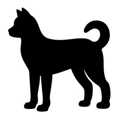 Silhouette of a standing dog with curled tail and pointed ears