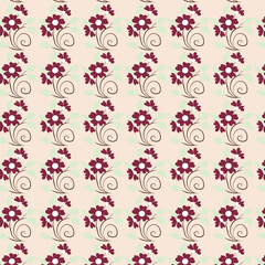 Cheerful Flower Pattern with Daisies and Tulips on Beige
