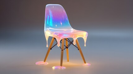 Holographic melting chair design interior art modern furniture iridescent