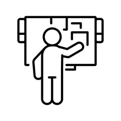 child near smart board black line icon.