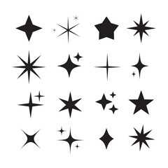 Sparkle star icon, star sparkle vectors, Shining sparkle icon, Blink twinkle, sunburst star shapes collection. Abstract magic light flare, vector stars icon templates pack isolated on white background