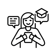 school chatting black line icon.
