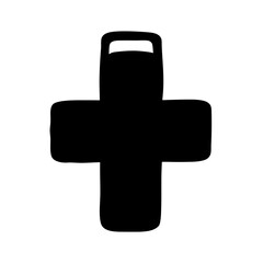 Fototapeta premium Stylized and simplified black medical cross symbol with handle on white background