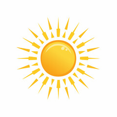 A clean and modern 3D icon of a bright yellow sun with glossy texture and pointed rays, symbolizing heat, light, summer, and positive energy.