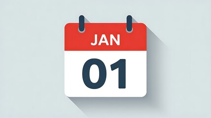 A minimalist flat design illustration of a tear off calendar displaying january first marking the start of the new year